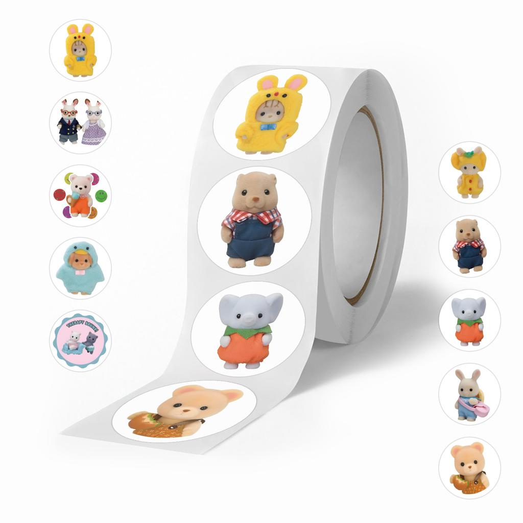 500 Stickers/roll Cartoon Ragdoll Roll Stickers Reward Stickers Creative Handbook Roll Roll Personalized Tape