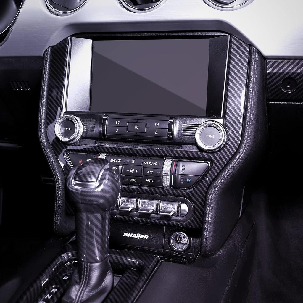 RT-TCZ Carbon Fiber Center Console Multimedia Panel Decoration Trim Sticker Accessories for Ford Mustang 2015 2016 2017 2018 2019 2020 2021 2022