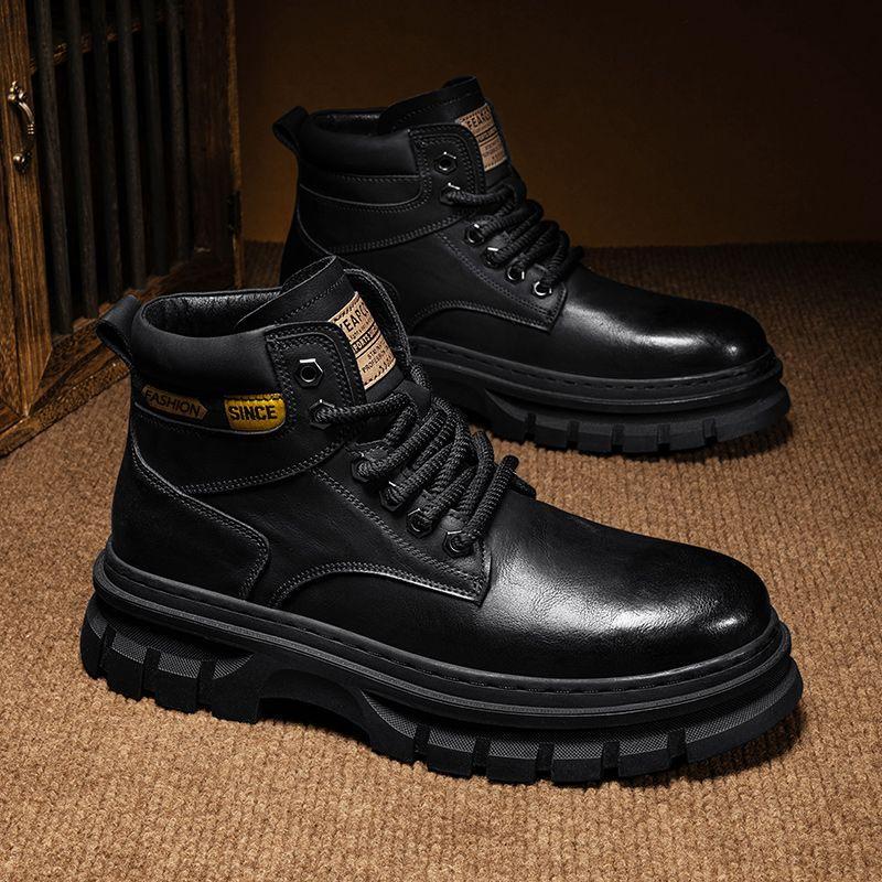 Fashion Vintage Men Platform Ankle Boots Autumn Winter British Chelsea Leather Boots Outdoor Non Slip Warm Casual Work Boot Botas Hombre
