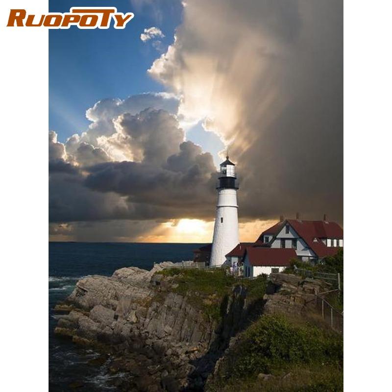 

Рамка RUOPOTY, сделай сам, картина по номерам, пейзажная картина по номерам для взрослых, акриловые настенные художественные декоры, ручная роспись, подарок своими руками 40x50CM DIY Frame