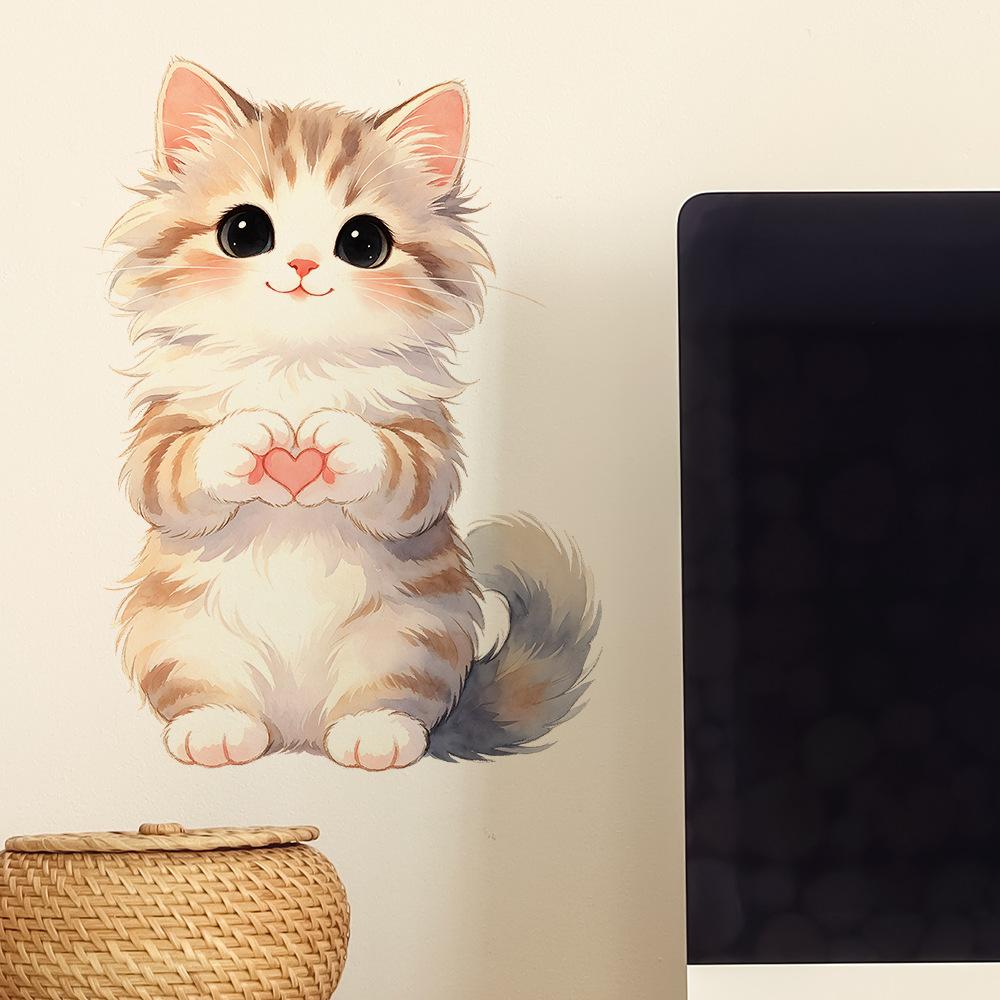 Cat Cartoon Decal Static Cling Wall Fridge Car Sticker Multipurpose Removable DIY Decor