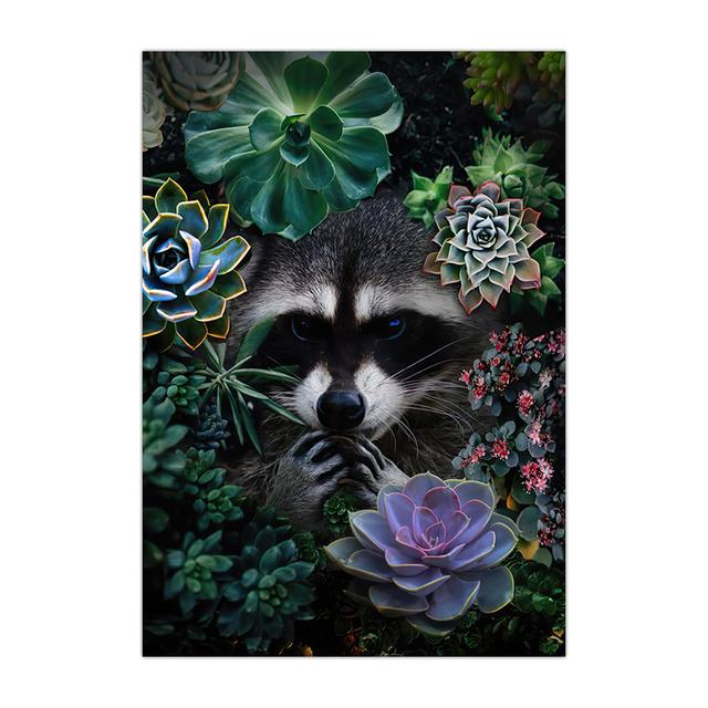 Flower with Animal Lion Tiger Deer Leopard Canvas Painting Wall Art Picture Nordic Print Poster for Living Room Home Decor No Frame