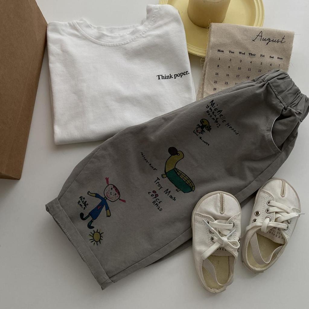 Japan Korean Children Clothes Boy Kids Fashion Trousers Spring Autumn  Baby Pocket Ankle Length Loose Girl Cartoon Casual Pants