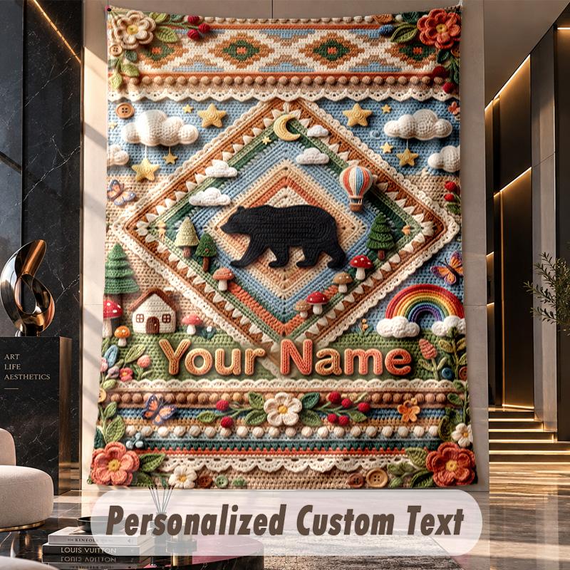 Teddy Bear (379) Theme Custom Tapestry Personalized Custom Name Text Wall Hanging Tapestry Home Decor Background Cloth