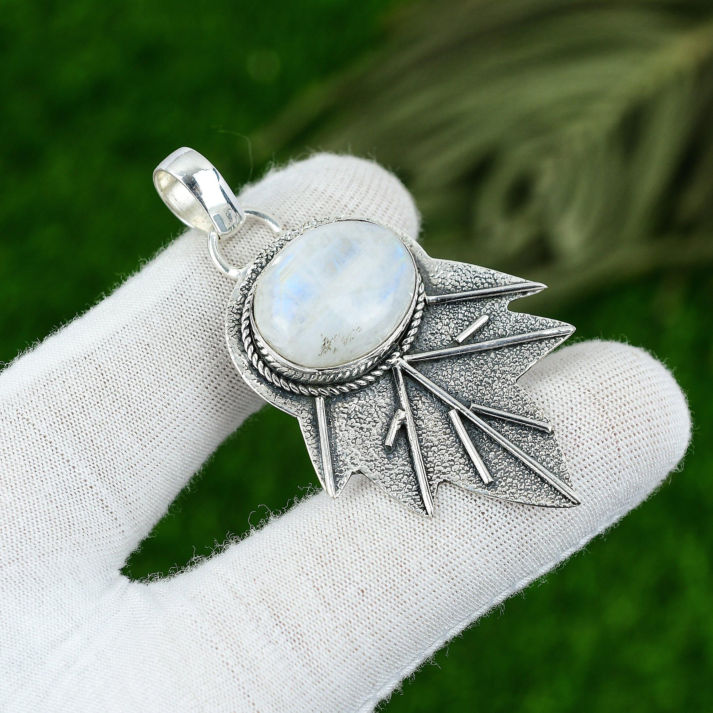 

Подвеска с натуральным радужным лунным камнем, белое серебро 925 пробы