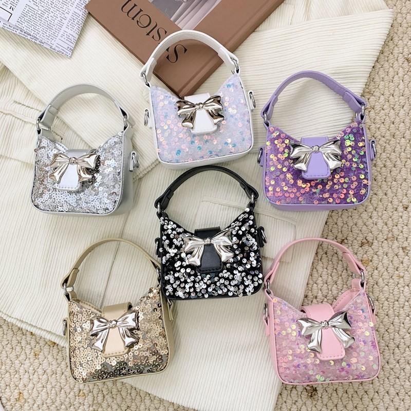 Bow Shoulder Glitter Bag Pu Material Chain Crossbody Bag For Girl Use Daily