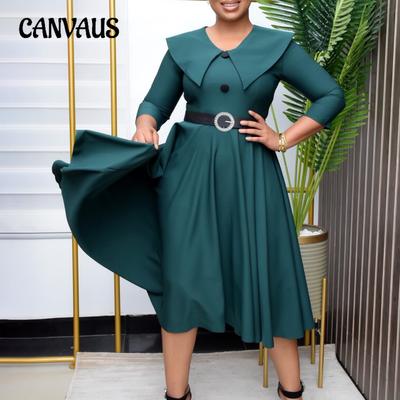 Women's Spring and Autumn Solid Colour Temperament Elegant Fashion A-line Dress Plus Size Dresses