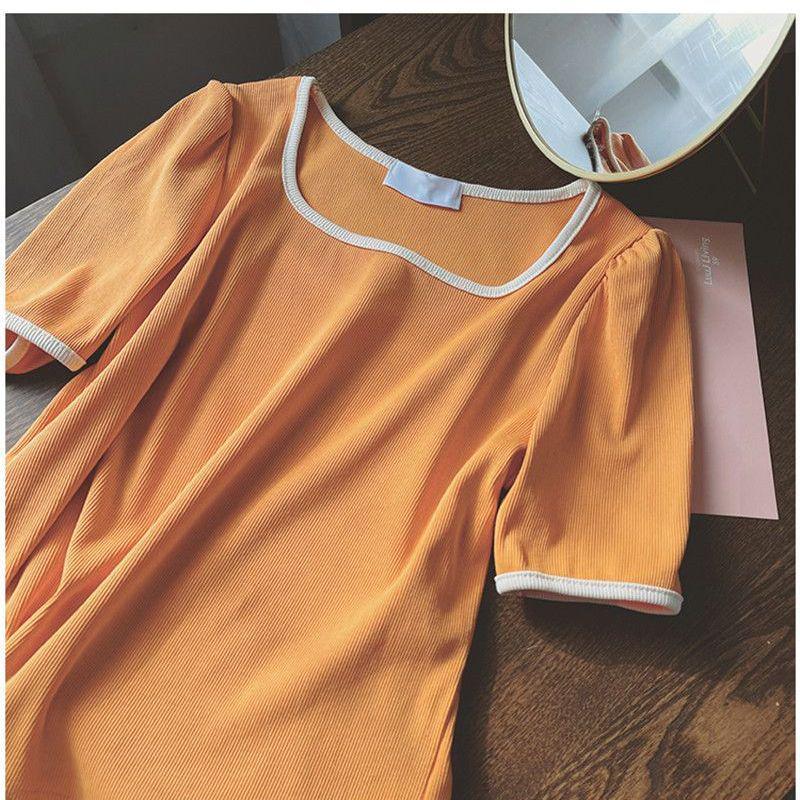 

Женская летняя футболка 2025 года с квадратным вырезом и французскими рукавами-буфами M (40-50 kg)