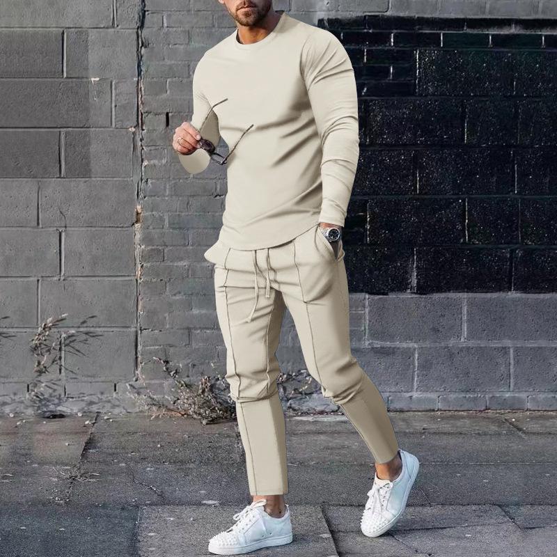 Men s Casual Crew Neck Long Sleeve T-Shirt Pants Set, Spring 2025 M