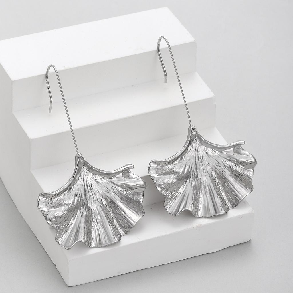 Long Ginkgo Leaf Alloy Texture Leaf Earrings Earrings Exaggerated And Personalized Fashion Trending Ear Hooks Women