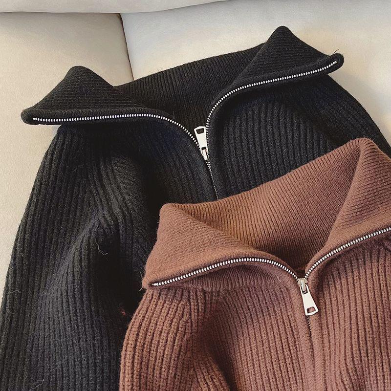 2024 Korean Half-Zip Lapel Sweater for Women - Cozy, Loose, and Stylish