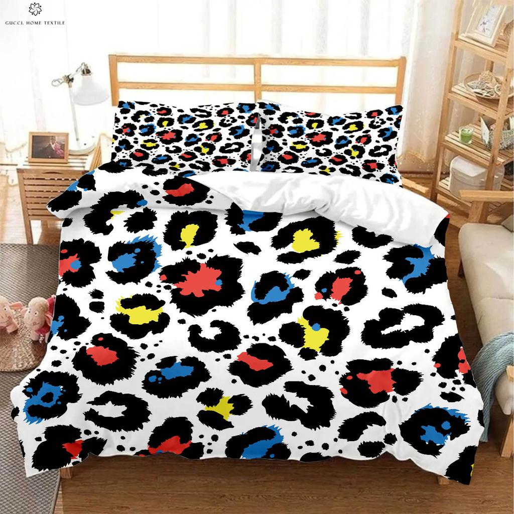 Pink Leopard Black and White Simple Print Duvet Cover 100% Polyester Bedding Set Quilt Cover Pillowcase Three-piece Set