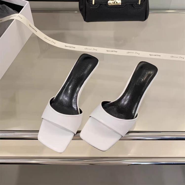 

Простые шлепанцы с квадратным носком, одно слово - крутые, женские летние новые, ретро, однотонные, на тонком каблуке, шлепанцы на высоком каблуке женские 37