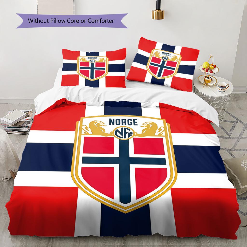 Norway national football logo Pattern Bedding Home Decoration Birthday Gift (1 * duvet cover + 2 * pillowcase, without core),fan merchandise.