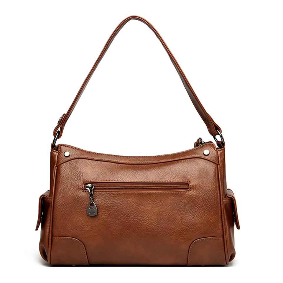 Fashionable Simple Vintage Style Large Capacity Women's Shoulder Bag Multifunctional Casual Leather Crossbody Bag