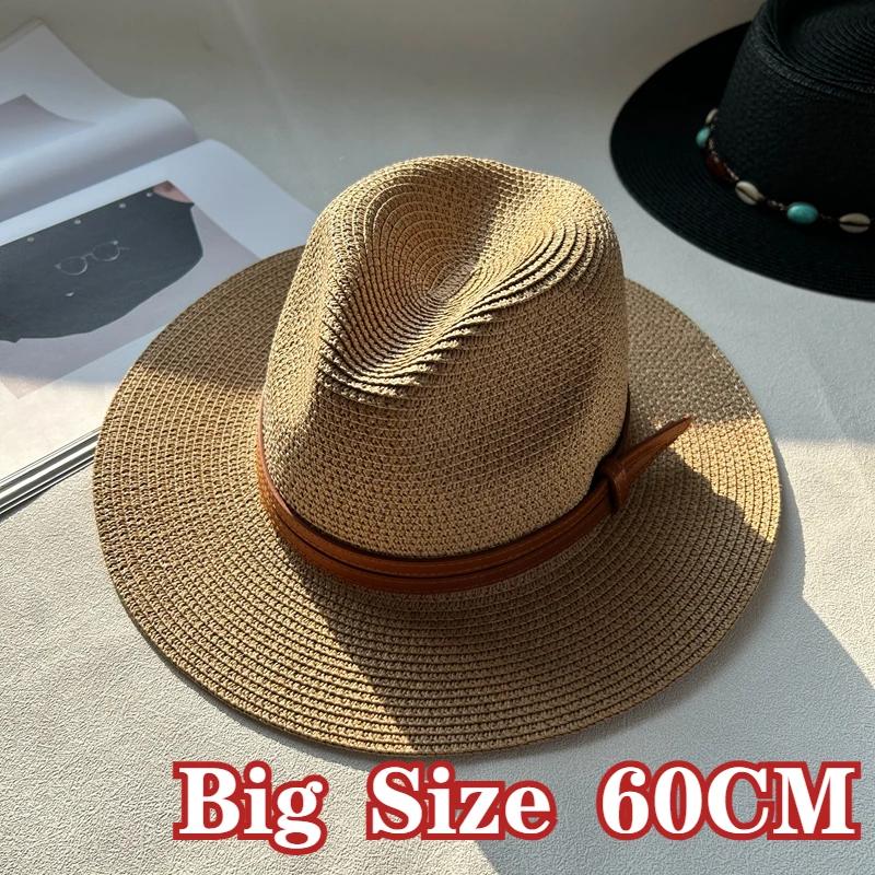 Yiran Dayang Hat Women's Big Head 60Cm Panaman Straw Hat With Foldable Straw Woven Hat Plus Size Men Jazz Sun Protection Sun Shading Hat 58-59Cm
