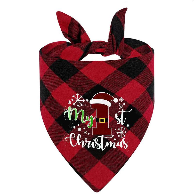 Christmas pet triangle towel plaid dog cat saliva towel print pet scarf