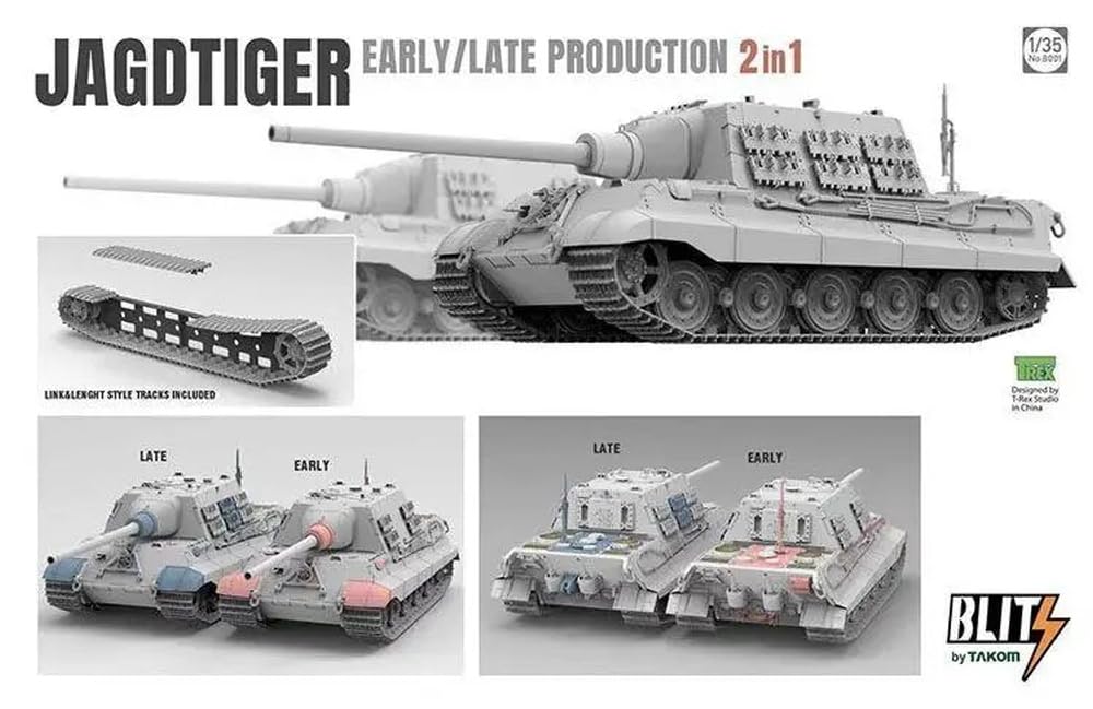 TAKOM Blitz 1/35 German Jagdtiger Sd.Kfz.186 Early/Late Model 2-in-1 (Brand) Plastic Model Kit TKOB8001