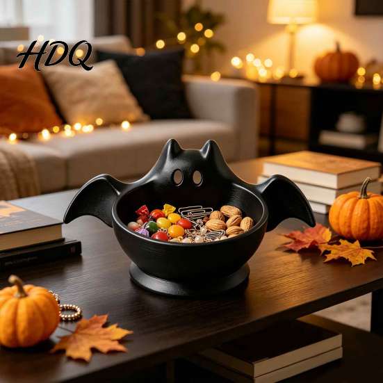 Cute Bat Shaped Dish Halloween Storage Bowl Candy Tray Spooky Home Seasonal Ornament Tabletop Ornament Multifunctional Decorative Snack Holder for