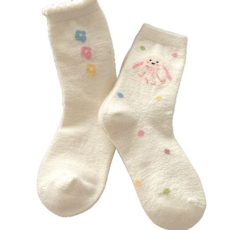 Ladies Autumn and Winter Thickened Cartoon Home Cute Furry Warm Sleep Tube Socks
