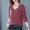 Pullover Sweater 2023 Spring and Autumn Long Sleeve V-Neck Loose Long Sleeve Solid Versatile Knitwear Sweater Pullover Women Top