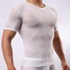 O-neck Short Sleeve Ultra-thin Solid Color Men T-shirt See-through Hollow Out Mesh Sport T-shirt Streetwear