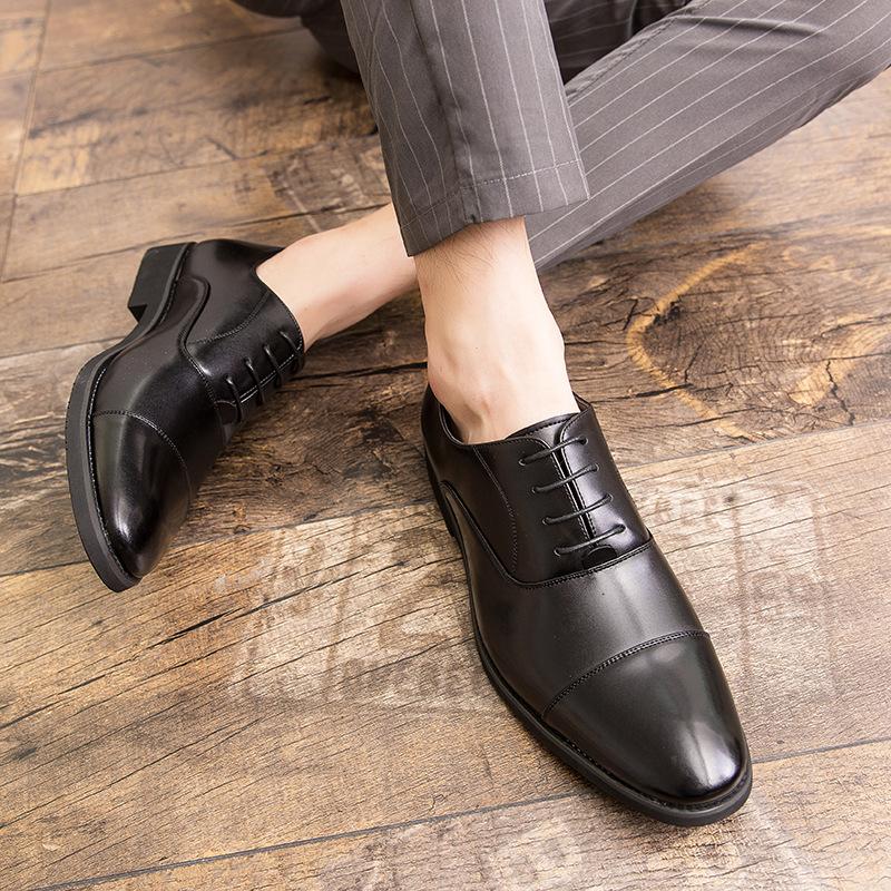British style three-headed leather shoes business dress inner height increase pointed casual large size suit wedding shoes