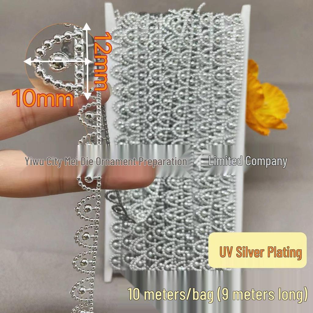 1.2cm White Pearl String with Gold Lace for Ethnic Clothing and DIY Accessories