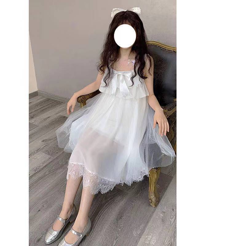 Japanese Sweet Lolita Princess Dress Women Elegant Cute Bow Lace Ruffles Tulle Slip Dress Mesh Kawaii Fairy Party Dresses