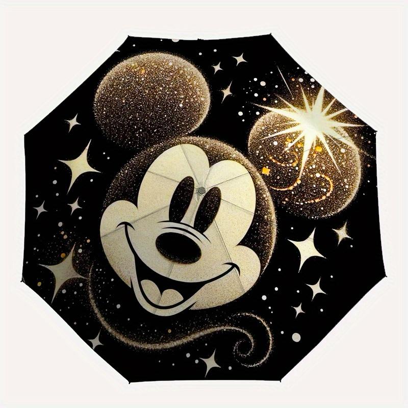 Mickey Mouse Sparkle Themed Automatic Opening and Closing Folding Umbrella, Reinforced 8 Ribs, Compact Travel Design, Fashionable Folding Um