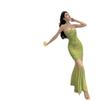 Thai Summer Dopamine Green Splicing Suspender Dress Sexy Pleated Hip Wrap Fishtail Dress