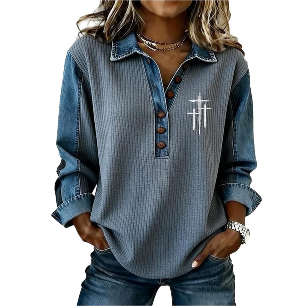 Women's Vintage Print Loose-fitting Long-sleeved Top
