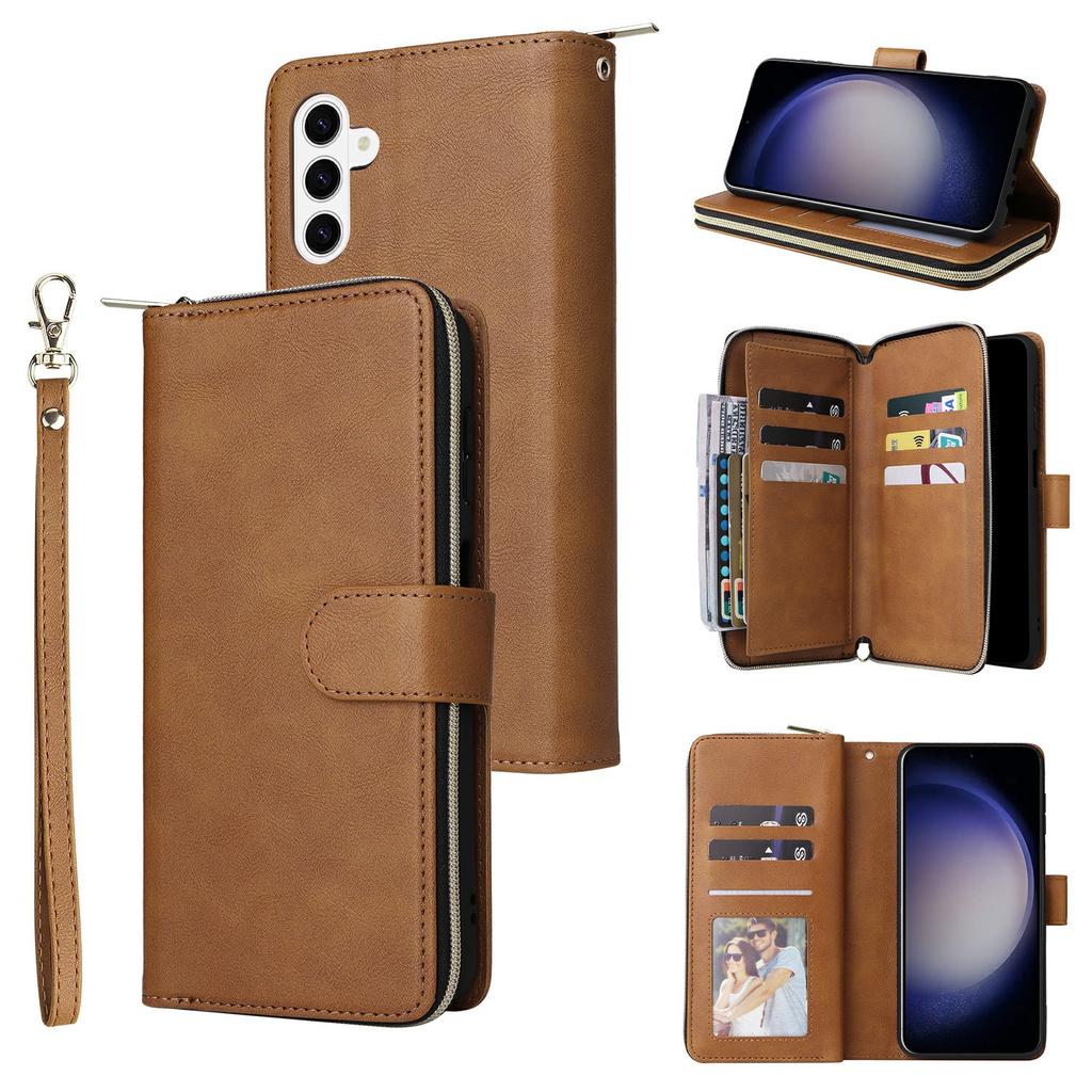 For Samsung Galaxy S26/S26 Pro Case Zipper Pocket 9 Card Slots PU Leather Phone Cover with Hand Strap