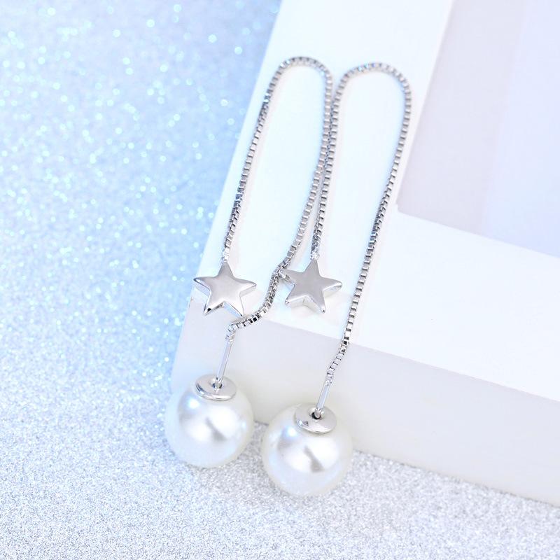Pearl Earline, Earrings, Silver Stud Earrings, Women's Earrings, Long Style with Simple Temperament
