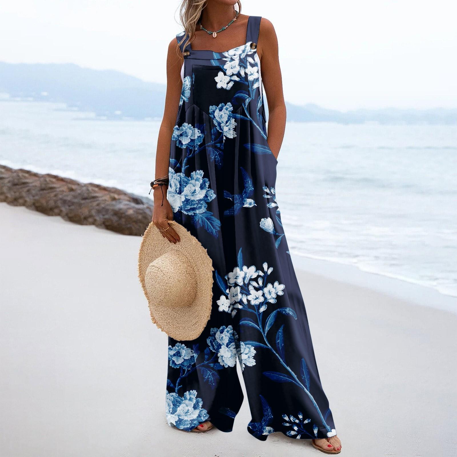 

Женские комбинезоны, повседневные комбинезоны с широкими штанинами и принтом, комбинезоны без рукавов с карманами, наряды M