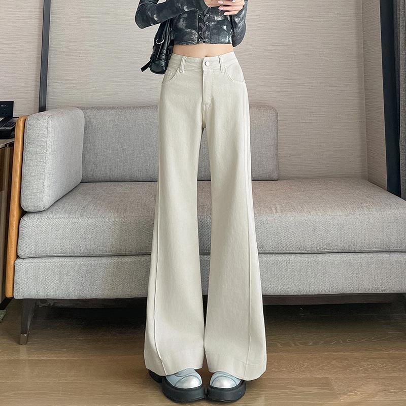 Aprikot-Weiß Gestreifte Wide-Leg Jeans für Damen - Petite Schlaghosen, Frühling/Herbst Stil