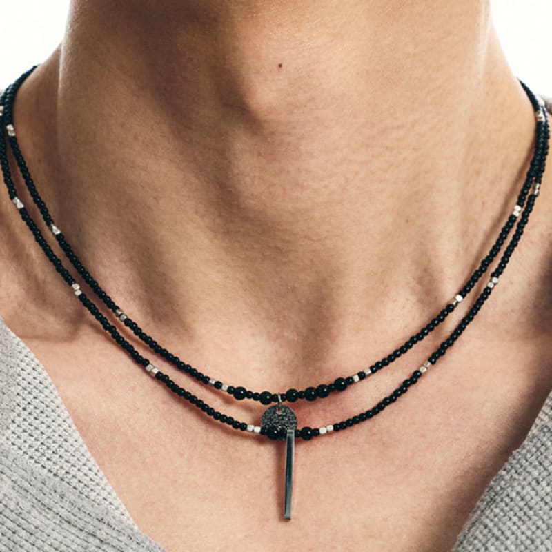 

S SY double layerd pendant onyx stone necklace OS