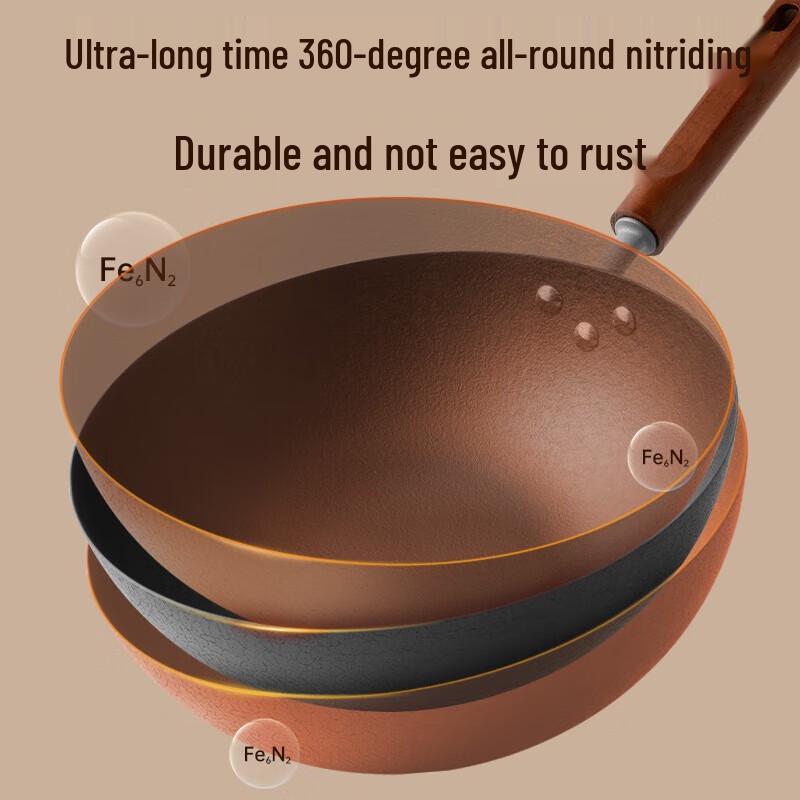 Chui Da Huang Healthy Uncoated 32cm Wrought Iron Flat Bottom Wok