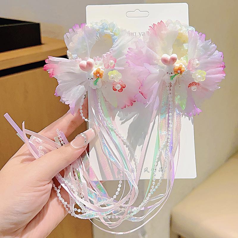 Girls' Hanfu Hair Ties - Sweet Ancient Style with Flower, Butterfly, and Tassel Ribbon Accents