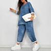 2025 Spring/Autumn Women's Casual Round Neck Top & Washed Loose Pants Set