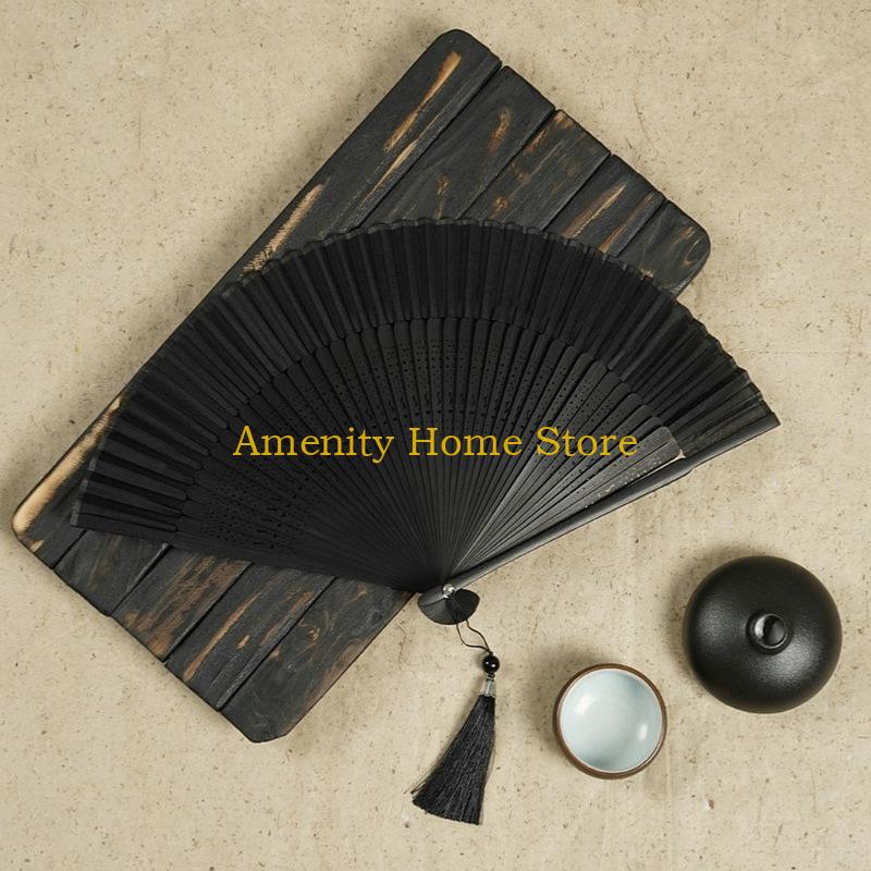 F26C Handmade Silk Bamboo Fan with Hollowed out Fan Bone for Home Household Decoration Accessory Supplies