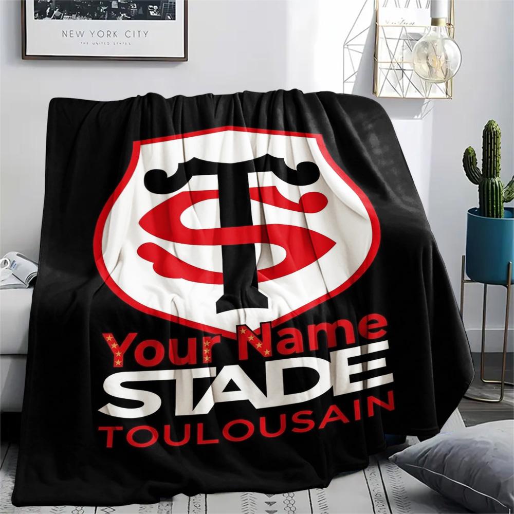 1PC Stade Toulouse Crest Custom Name Patterned Flannel Blanket Suitable For All Seasons For Home Decor Warmth And Comfort Gifts Holiday Present