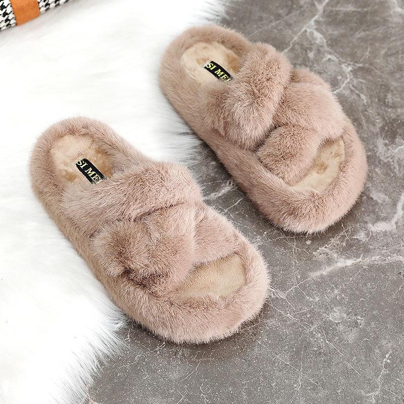 A sandals new autumn and winter velvet thick-soled soft-soled flat-bottomed Mori heightening slippers 35 хаки