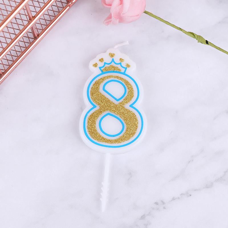 Praktyczna korona do pieczenia cyfrowa powierzchnia świecy złoty brokat z obramowaniem różowa niebieska świeca dekoracja na tort urodzinowy