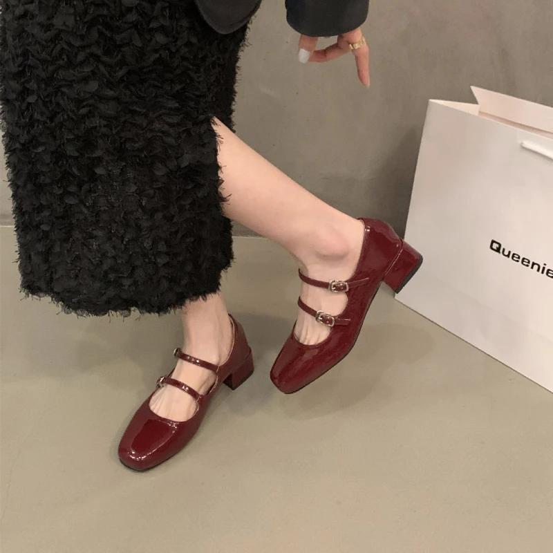 Mary Jane Shoes for Women 2025 Retro Medium Heel Women's Single Shoes Fashion Gloss Soft Comfort Ballet Shoes Zapatos De Mujer