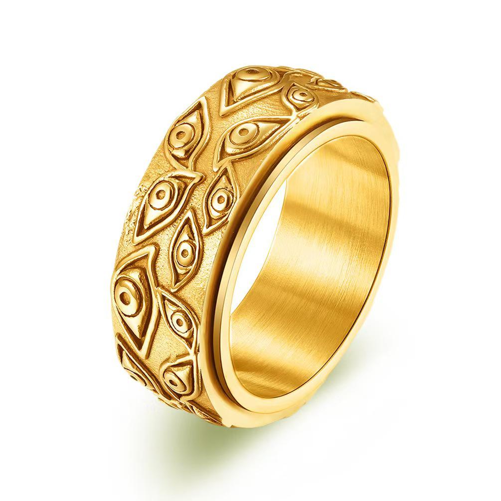 

Кольцо мужское из титановой стали с вращающимся элементом Глаз Дьявола для снятия тревоги Size 7