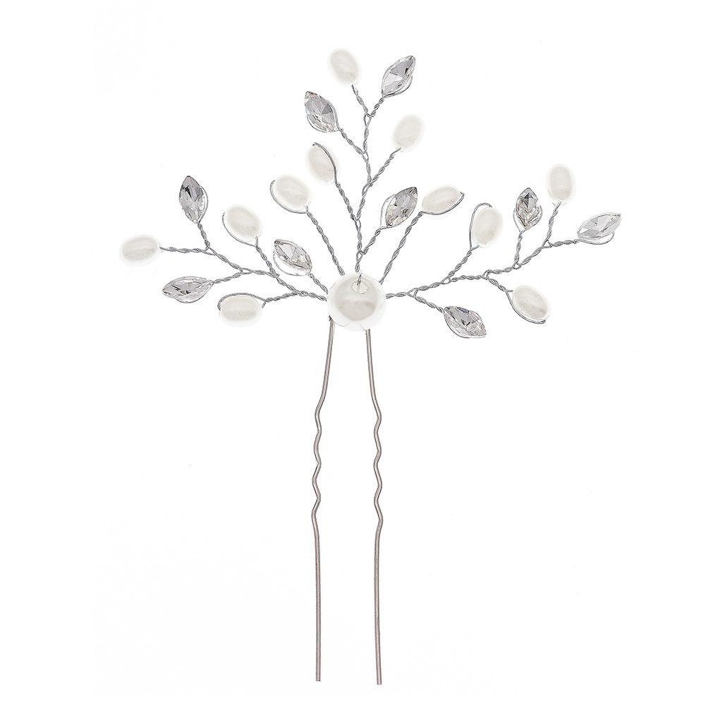 Bridal Jewelry High-end Handmade Pearl Crystal Hairpin Wedding Banquet Hairpin Headdress Silver Pin for Women