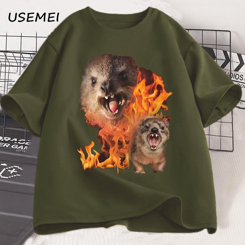 Funny Rock Hyrax Fire Meme Tee Shirt Men Women Stupid T-shirt Ugly Unhinged Tshirt Summer Cotton Opossum Raccoon Tops Oversized