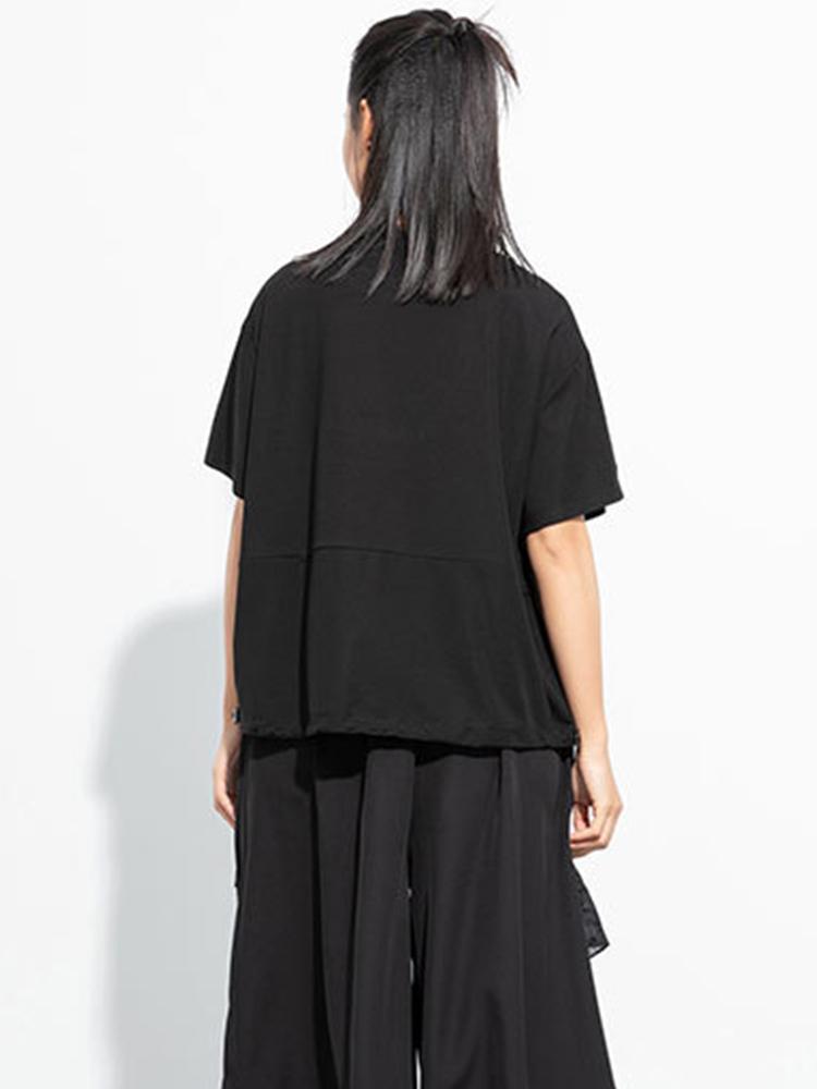 Korean Design Summer Zipper T-shirts Womens 2024 Loose Casual Luxury O Neck Tops Ladies Classic Harajuku Clothes