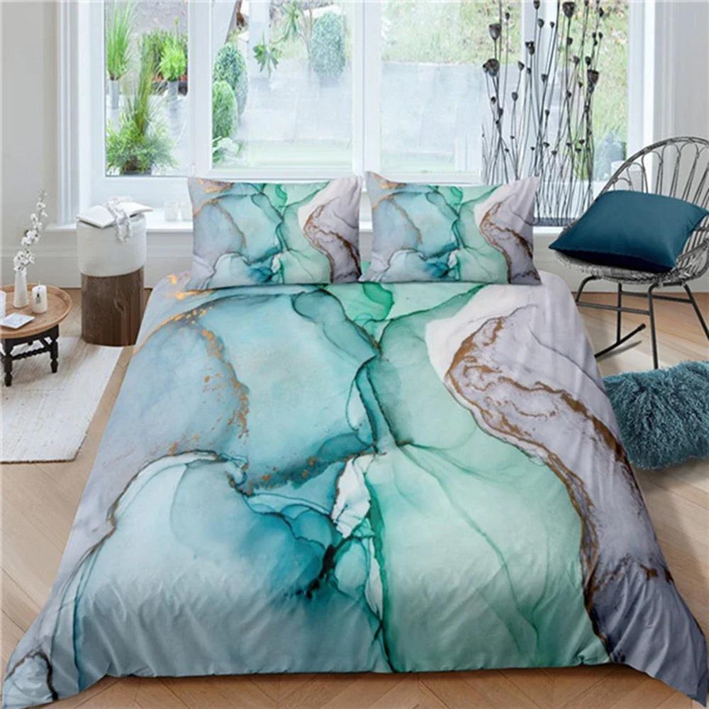 Chic Marble Duvet Cover Microfiber Mint Gold Glitter Turquoise Bedding Set Abstract Aqua Blue Quilt Cover Single Twin Full Size